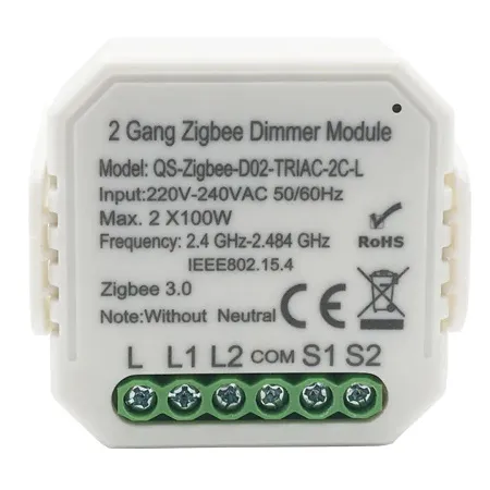 Dimmer Switch Module No Neutral 2 Gang