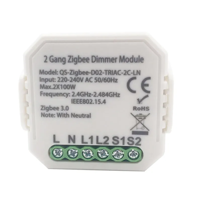Dimmer Switch Module With Neutral 2 Gang